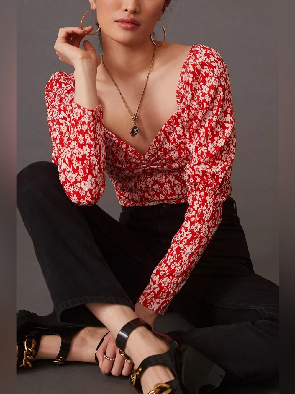 Anthropologie Floral Puff Sleeve Blouse